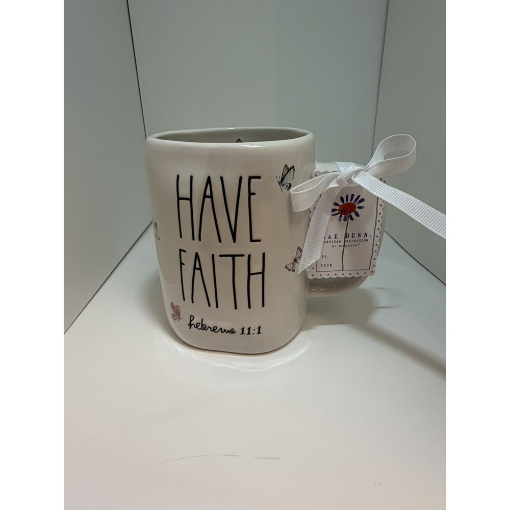 Rae Dunn Artisan Collection "HAVE FAITH" "Hebrews 11:1" w/ Colorful Butterflies